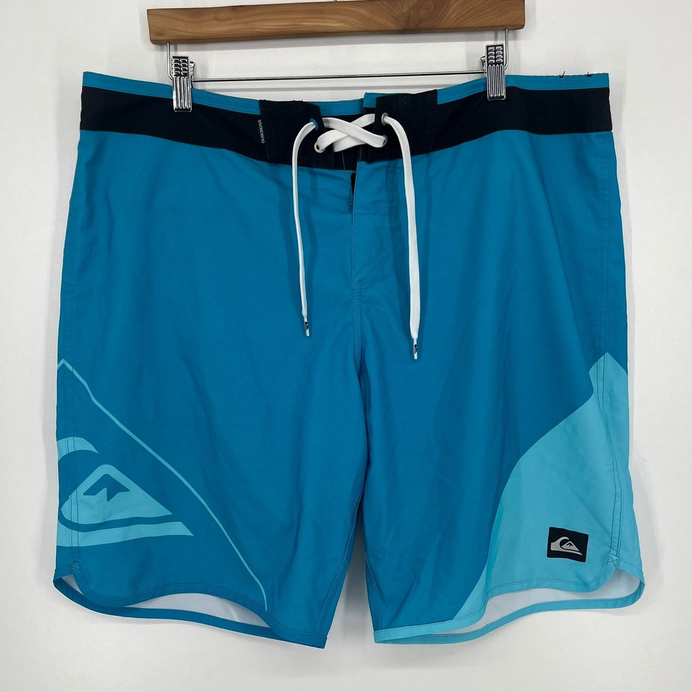 Quiksilver‎ Mens Blue Black Graphic Logo Board Shorts Swim Trunks Size 36